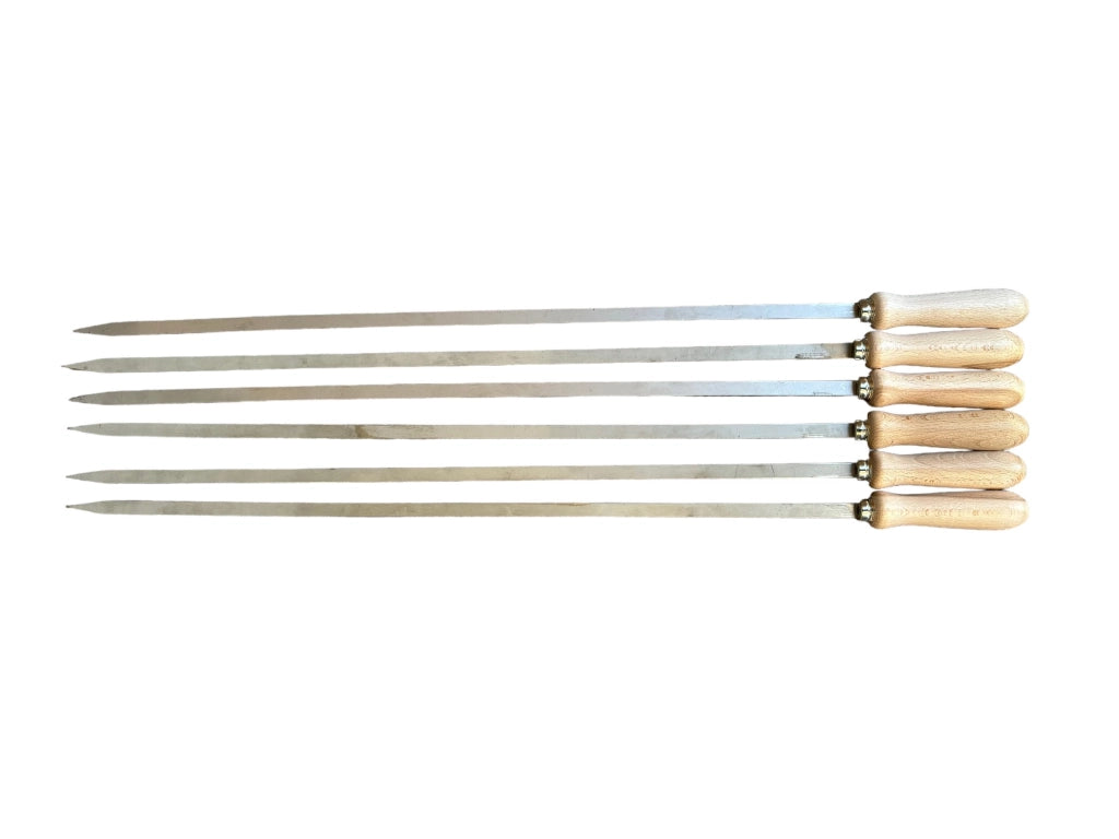 Spiedi per barbecue in acciaio inossidabile lunghi 74 cm con manico in legno per carne pesce verdure 6 pz