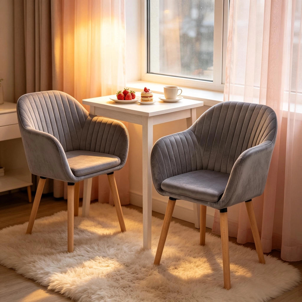 Sedie da sala da pranzo set di 2 con braccioli e schienale ergonomico, in velluto grigio scuro