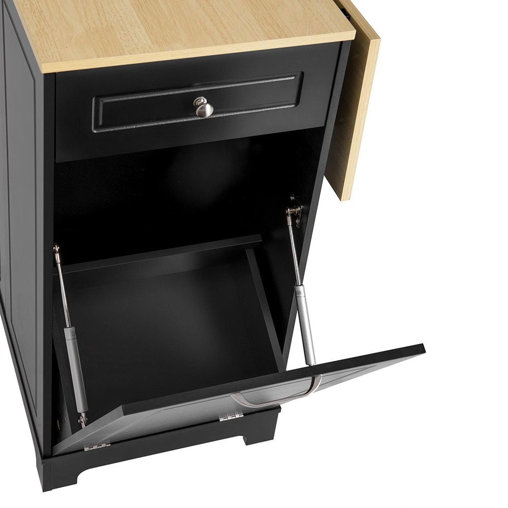 Isola da cucina mobile con tavolo estendibile, cassetti multifunzione e cestino - Xylo - Nero