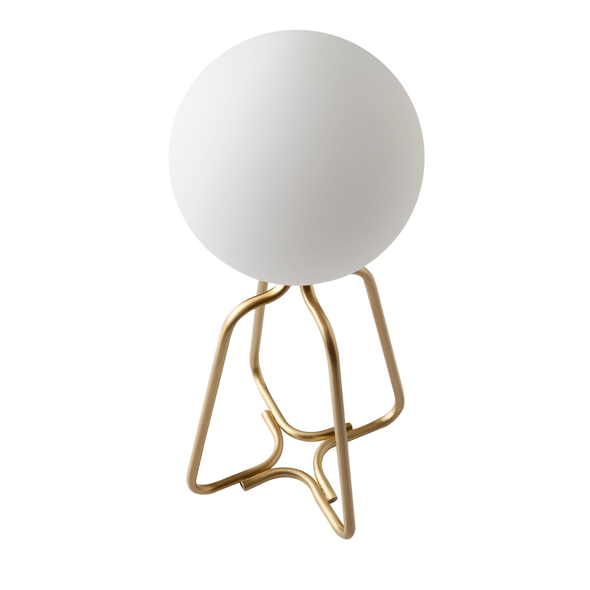 Lampada da tavolo in acciaio dorato e vetro bianco