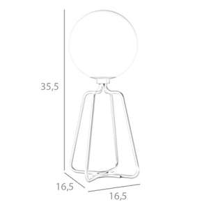 Lampada da tavolo in acciaio dorato e vetro bianco