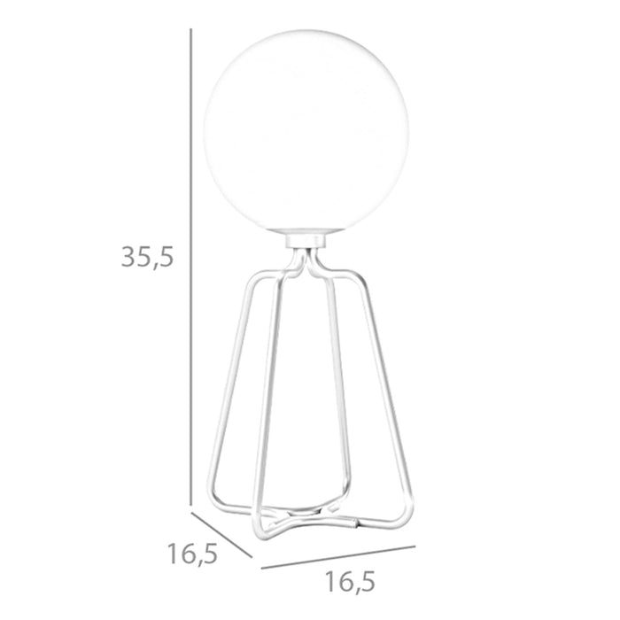 Lampada da tavolo in acciaio dorato e vetro bianco