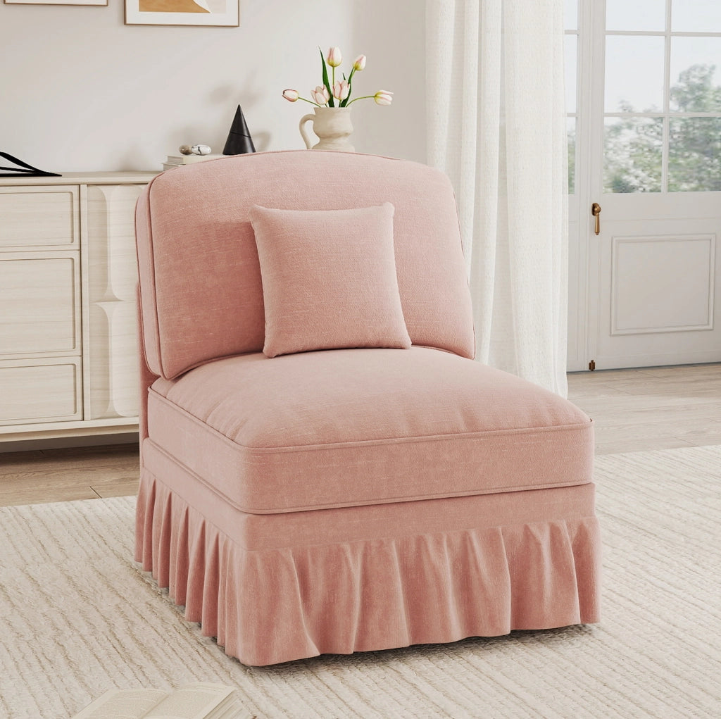 Divano senza braccioli rosa in ciniglia con rivestimento removibile e cuscino per comfort versatile