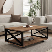 Lesegno, Tavolino da Salotto con Ruote, 98x60x34h cm Marrone Rovere Scuro
