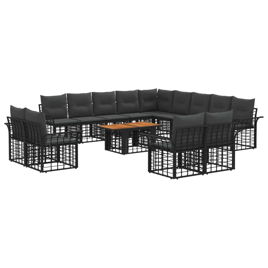Set Divano da Giardino 14 pz Nero e Grigio scuro polyrattan 3438035