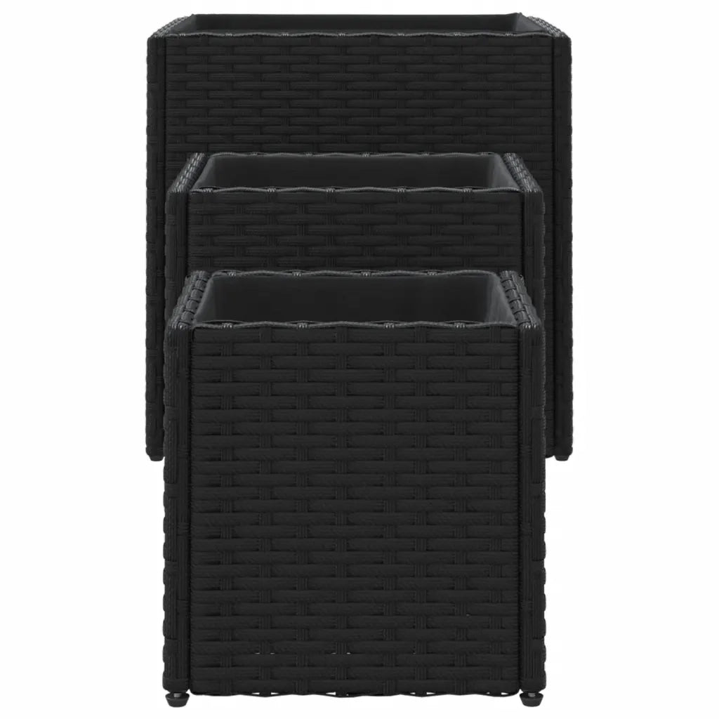 vidaXL Fioriere da Giardino 3 pz Nere in Polyrattan