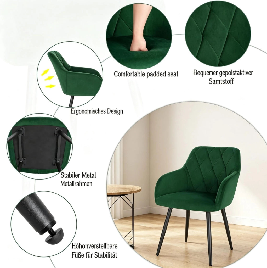 SEDIA da pranzo in velluto verde scuro con braccioli