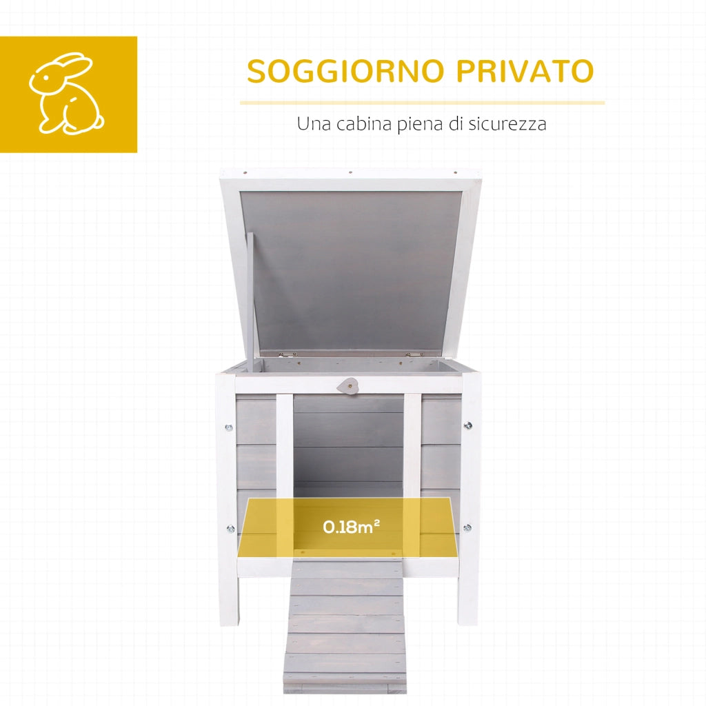 EasyComfort Gabbia per Conigli in Legno da Esterno con Tetto in Asfalto e Rampa Antiscivolo, 42x51x43cm, Grigia