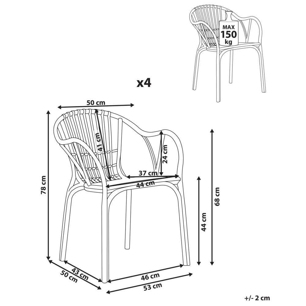 Set di 4 sedie da giardino beige in polipropilene leggero resistente alle intemperie in plastica per interni e per esterni moderno
