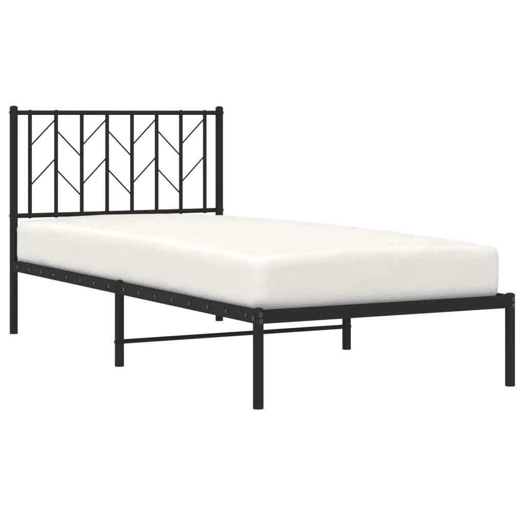 Letto singolo | Letto per adulti | Giroletto con Testiera in Metallo Nero 90x200 cm