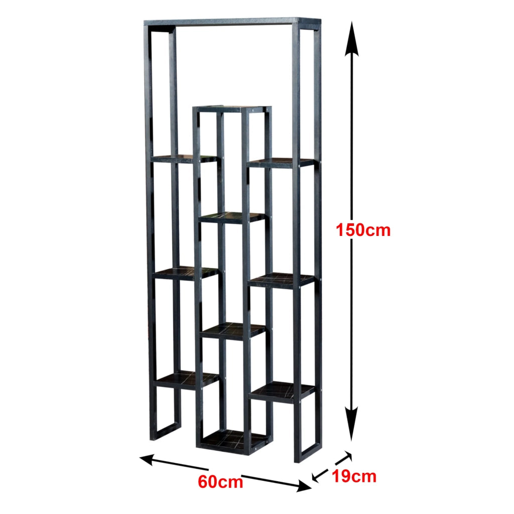 Portavasi a 11 ripiani 150 x 60 x 19 cm marmo nero / nero 03_0007690