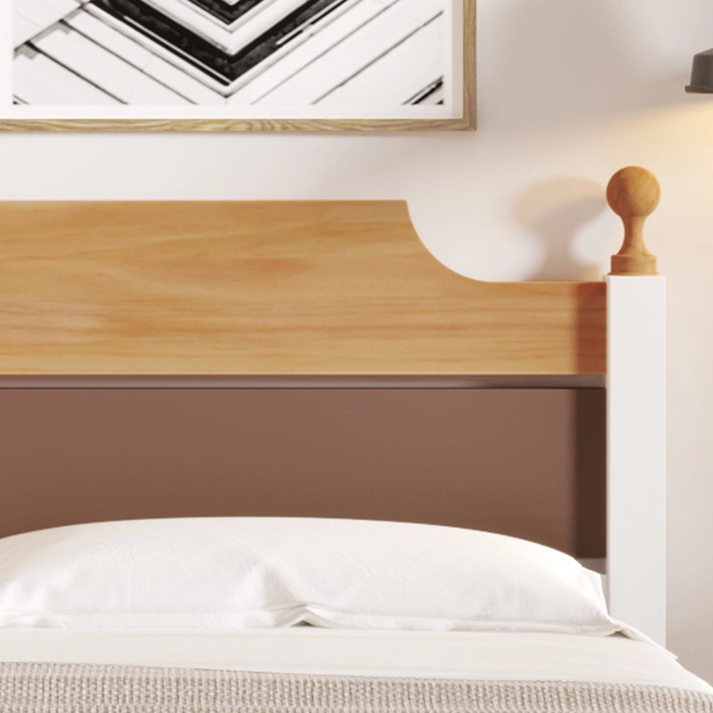 OKWISH Letto Singolo 90×200 cm, con 15 Doghe, Piede Centrale e Testiera a Contrasto, senza Materasso, in Legno Massello e MDF, Bianco