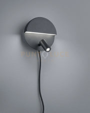 MARIO APPLIQUE TONDA LED 2,3W 200lm - 6W 600lm, 3000K DOPPIA EMISSIONE CON FARETTO ORIENTABILE NERO OPACO CON INTERRUTTORE E DOPPIA ACCENSIONE D. 16CM