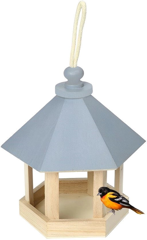 Casa per uccelli con tetto di corteccia, casa per uccelli Guador in legno massello, piccola casa per uccelli da appendere al muro o albero, casa per uccelli appesa per il balcone, nutrizione per uccelli selvatici tutto l'anno, dimensioni 15 x 15 x 20 cm