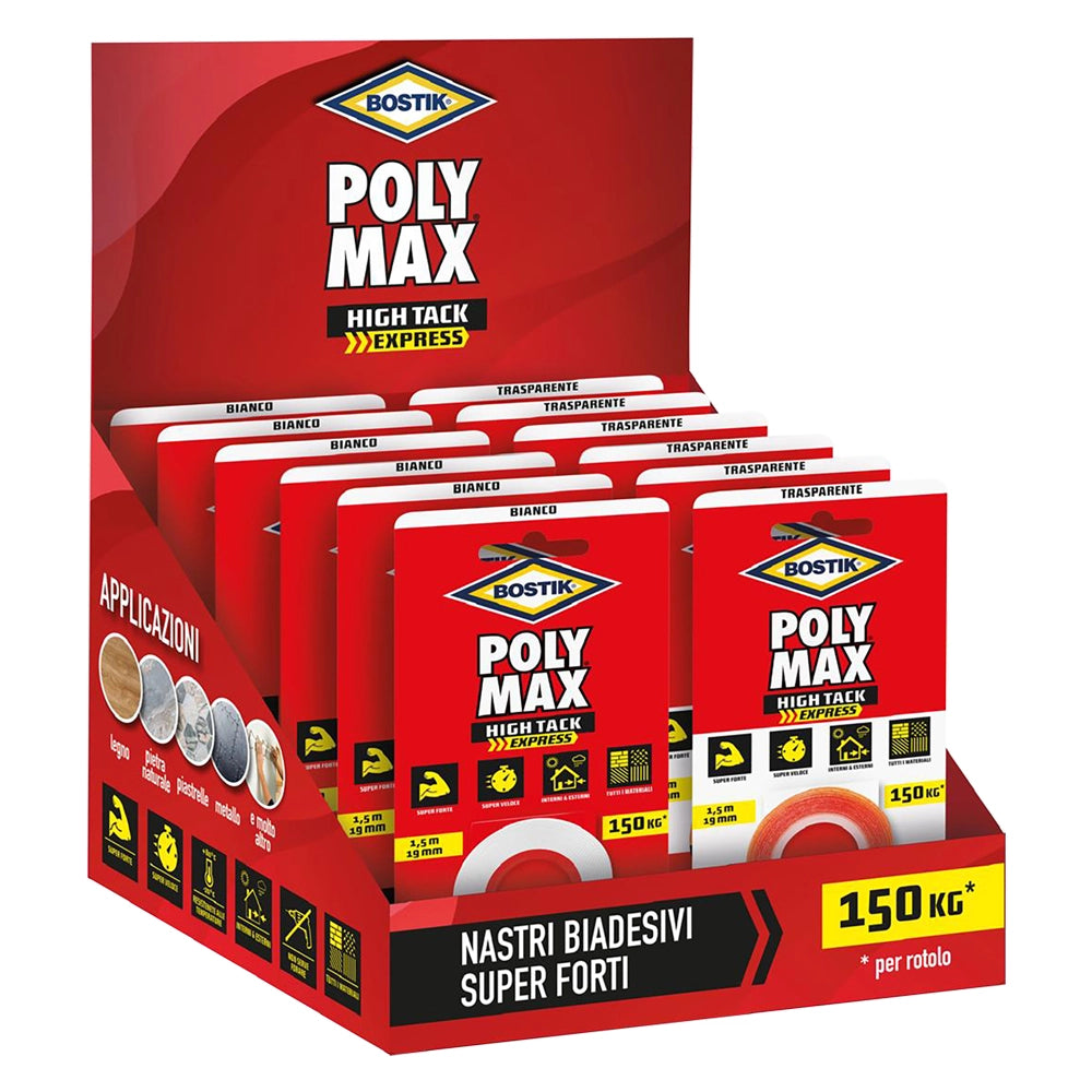 ESPOSITORE NASTRO BIADESIVO 'POLY MAX HIGH TACK EXPRESS' totale 12 blister  - BOSTIK