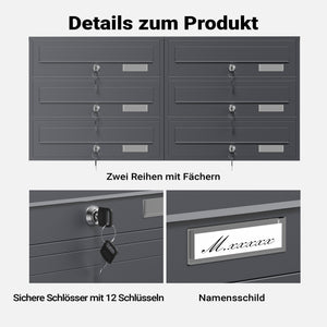 Cassetta postale condominiale autoportante, 6 posti, antracite, 945 x 270 x 1200 mm, 2 moduli