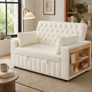Divano letto 2 posti in chenille beige 140x137x84 cm con USB e schienale reclinabile