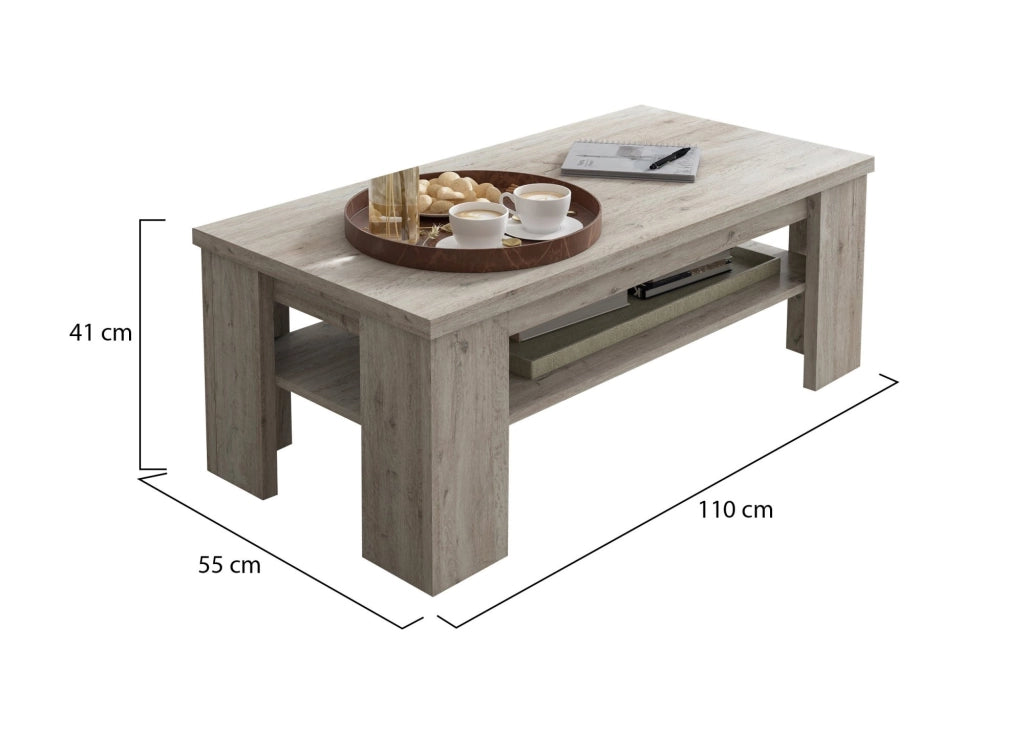 Mergozzo, Tavolino da Salotto un Vano, 110x55x41h cm Grigio Rovere Grigio