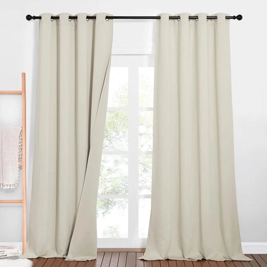 Veli di oscuramento 100% doppio strato - 2 pezzi - pronto all'uso - 132x240cm - beige chiaro - isolanti acustici - drappeggio soffice