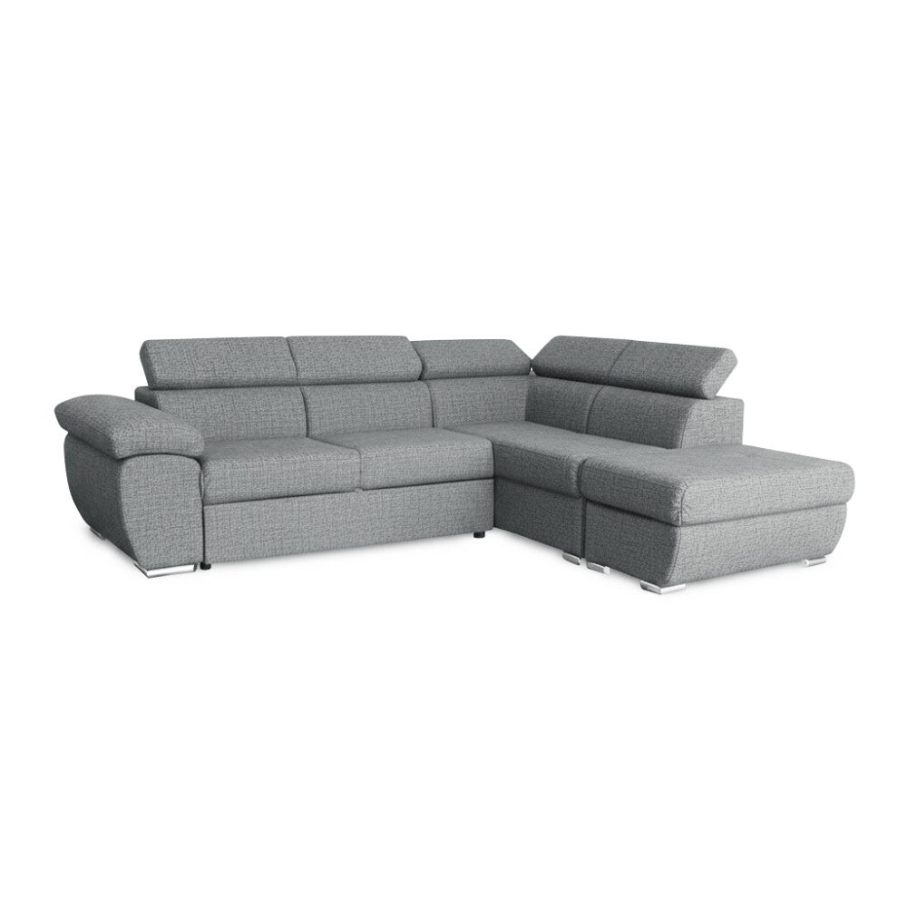 Divano Letto Angolare Fiona con Penisola Destra e Pouf Contenitore – Grigio