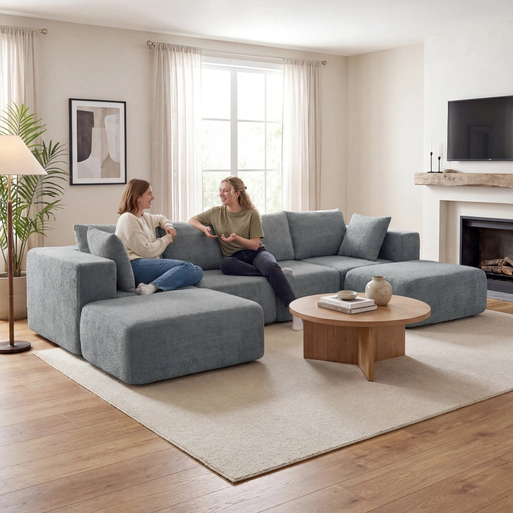 Divano Angolare in Tessuto Velluto con Cuscini ¨C zephmum ¨C Grigio Scuro 294x165x70 cm