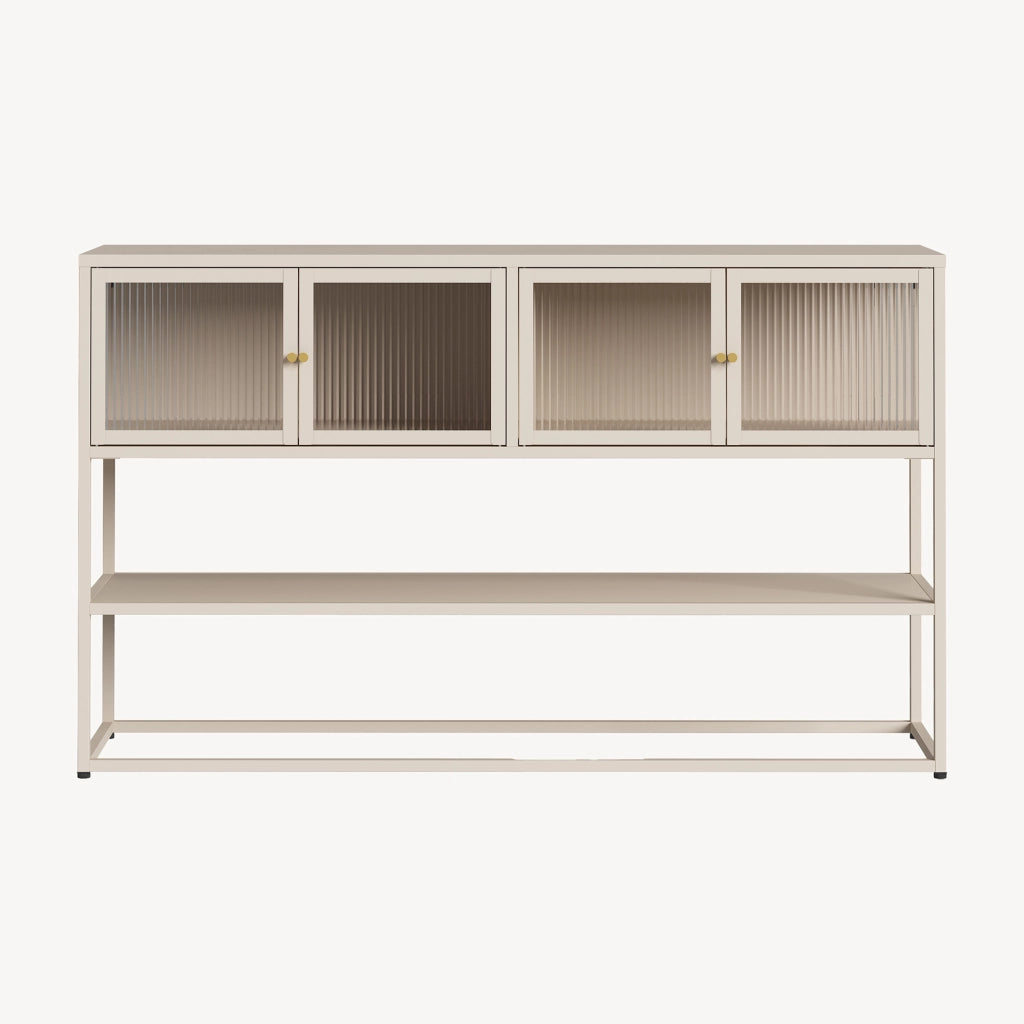 Credenza Bassa Säkylä con Ante in Vetro Scanalato 150x38x90 cm color Cammello [en.casa]