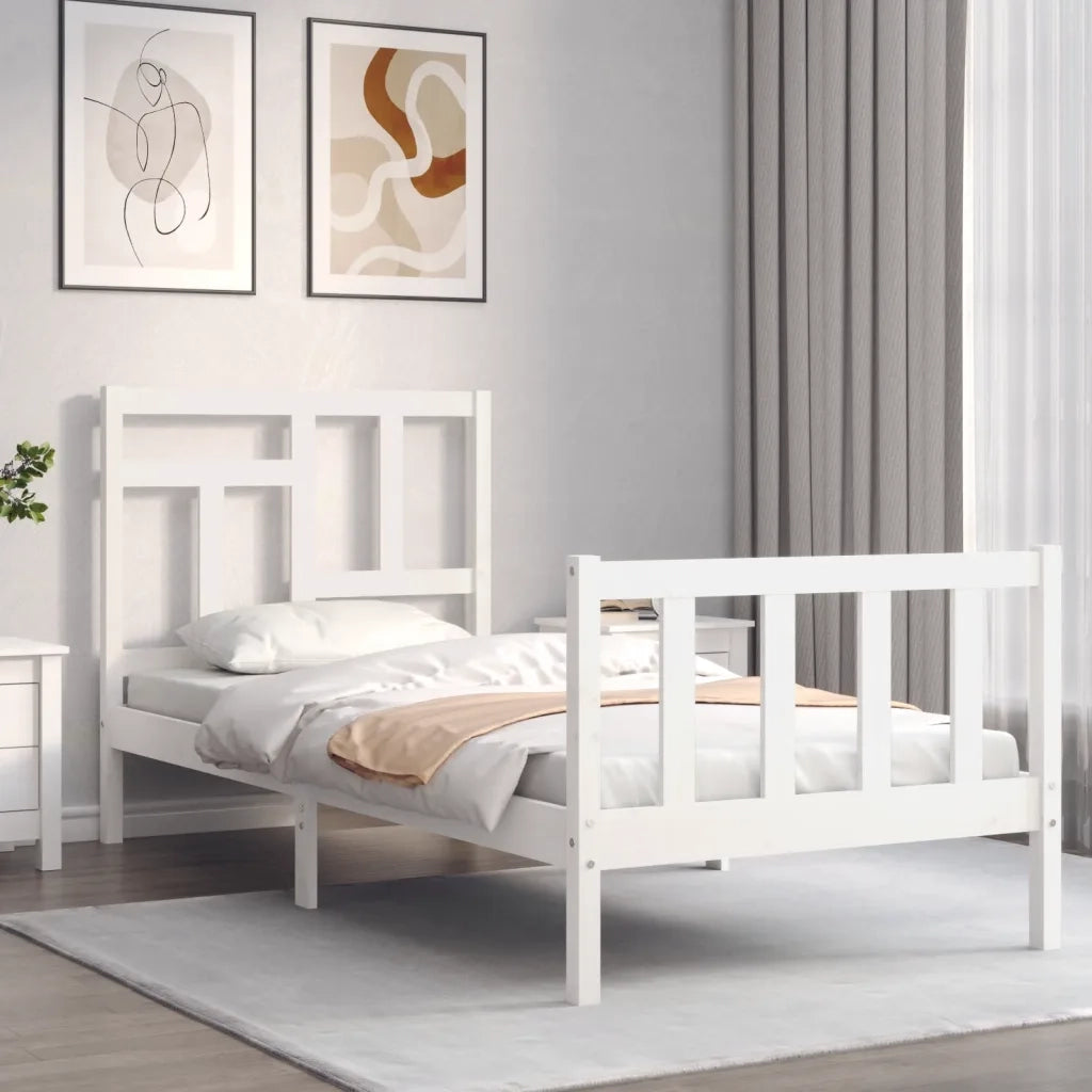 Giroletto con Testiera-Struttura Letto con testiera Bianco Single in Legno Massello 557253