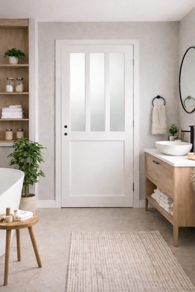 Blocco porta officina BIANCO vetro satinato H204 x L83 spingendo a sinistra Dimensioni tavolo