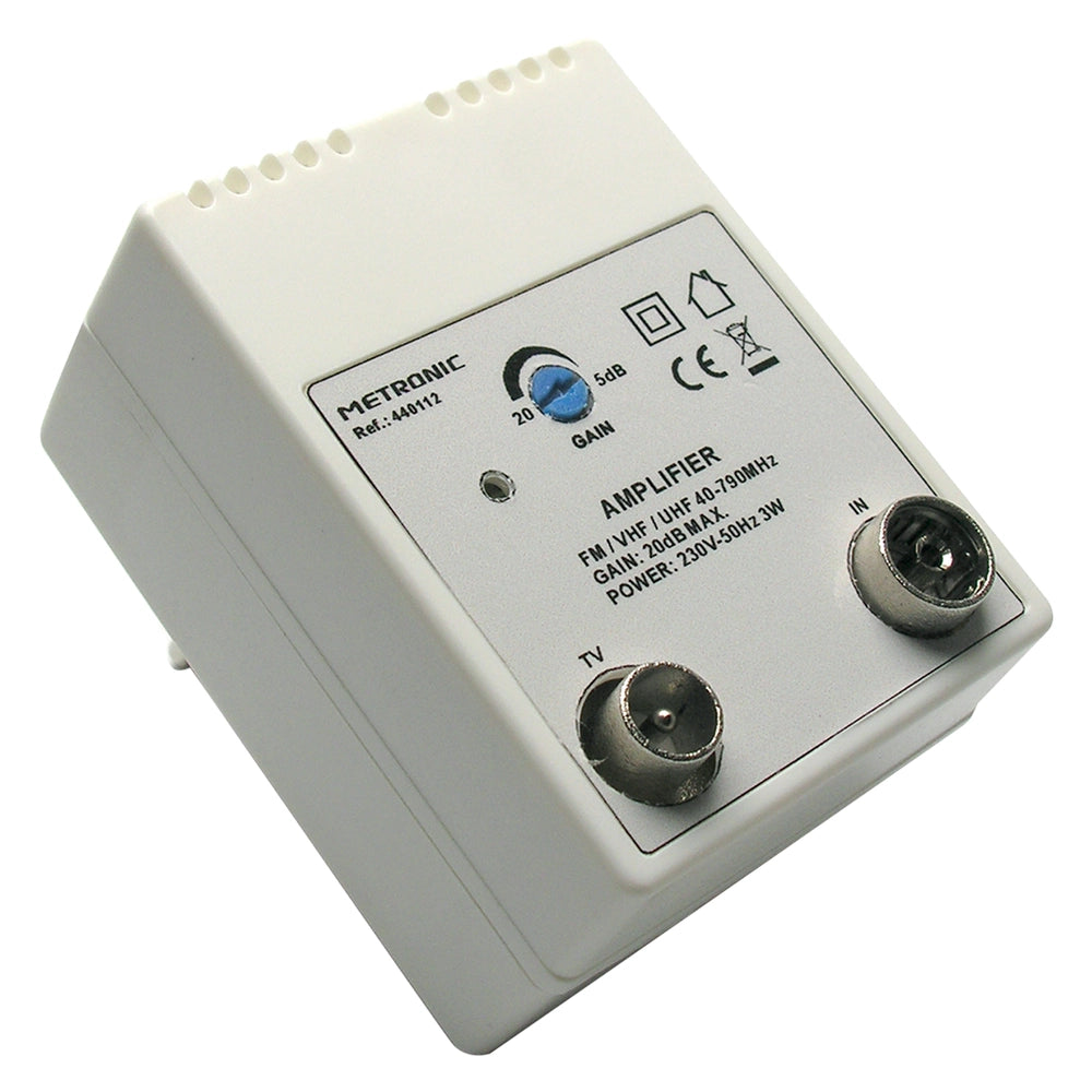 AMPLIFICATORE INTERNO 1 IN/1 OUT 1 ingresso FM/UHF/VHF - 1 uscita TV  - METRONIC