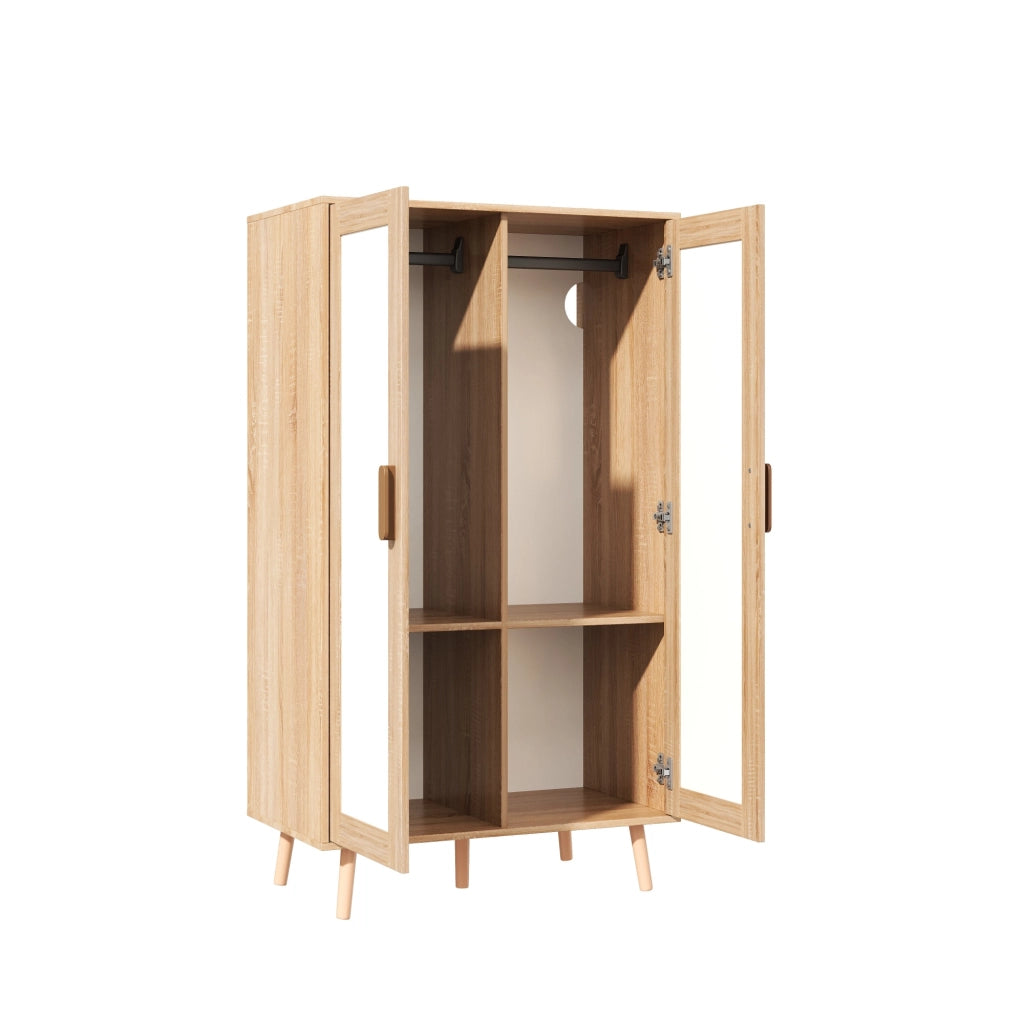 Armadio per bambini, a due ante con asta appendiabiti, 80 x 46 x 141,5 cm, bianco e color legno