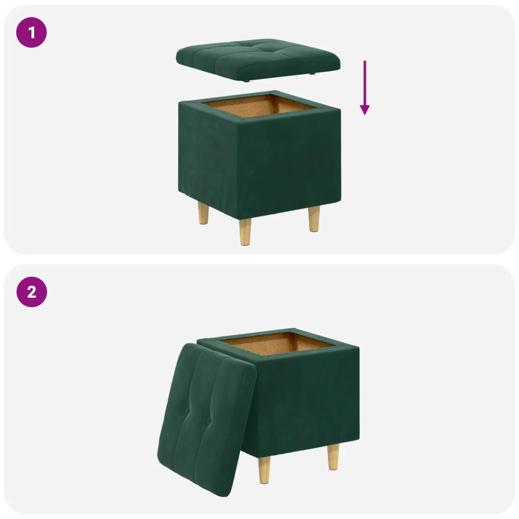 Pouf contenitore Verde Scuro 40 x 40 x 45 cm Velluto 876812
