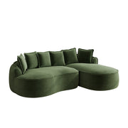 Divano modulare angolare senza struttura; chaise longue profonda con ampi braccioli; chenille verde
