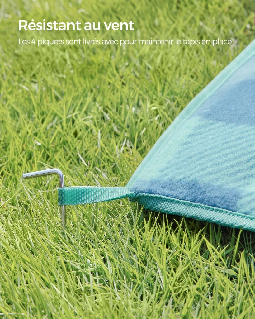 Coperta da picnic con 4 picchetti grande tappetino per campeggio giardino spiaggia uso esterno idrorepellente pieghevole portatile blu 12_0005259