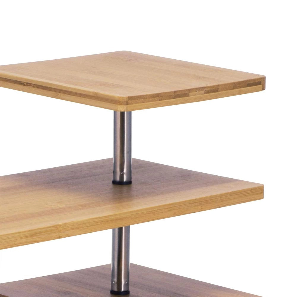 Mensola Angolare Cucina 3 Ripiani Legno Bambù e Acciaio Inox Mobile Scaffale