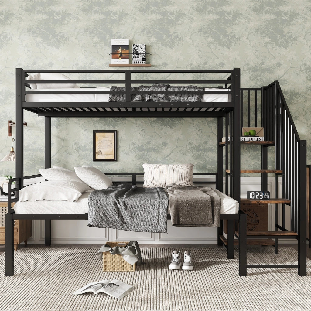 LETTO A CASTELLO 90x200/120x200 cm Nero MDF e Metallo