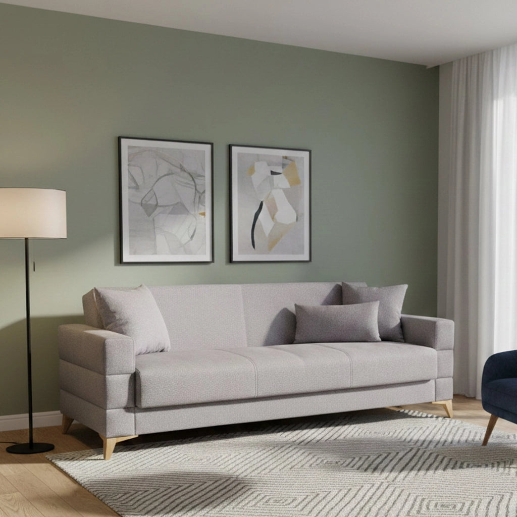 Nogara, Divano Letto 3 Posti Contenitore, 222x88 cm Grigio