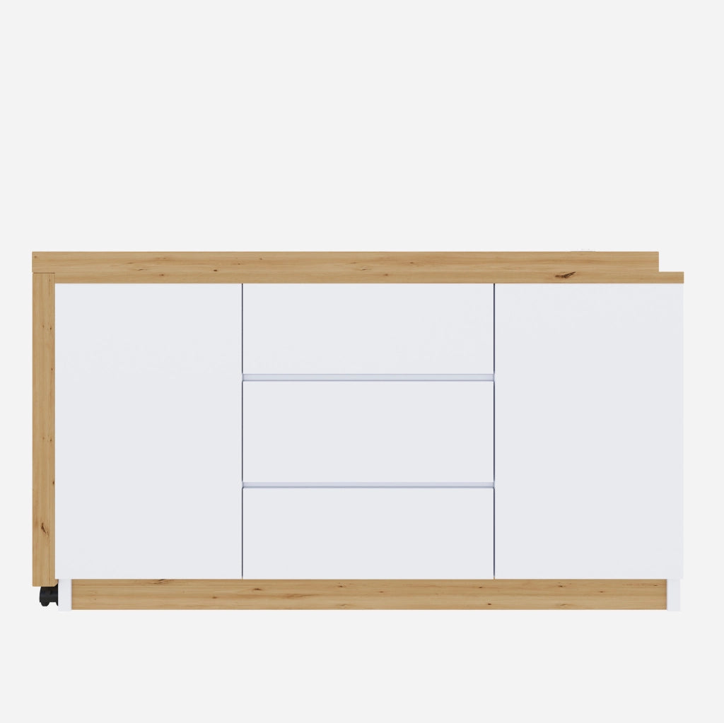 Scrivania 120x50x76.5 cm girevole e pieghevole con contenitore in pannello truciolare bianco e rovere