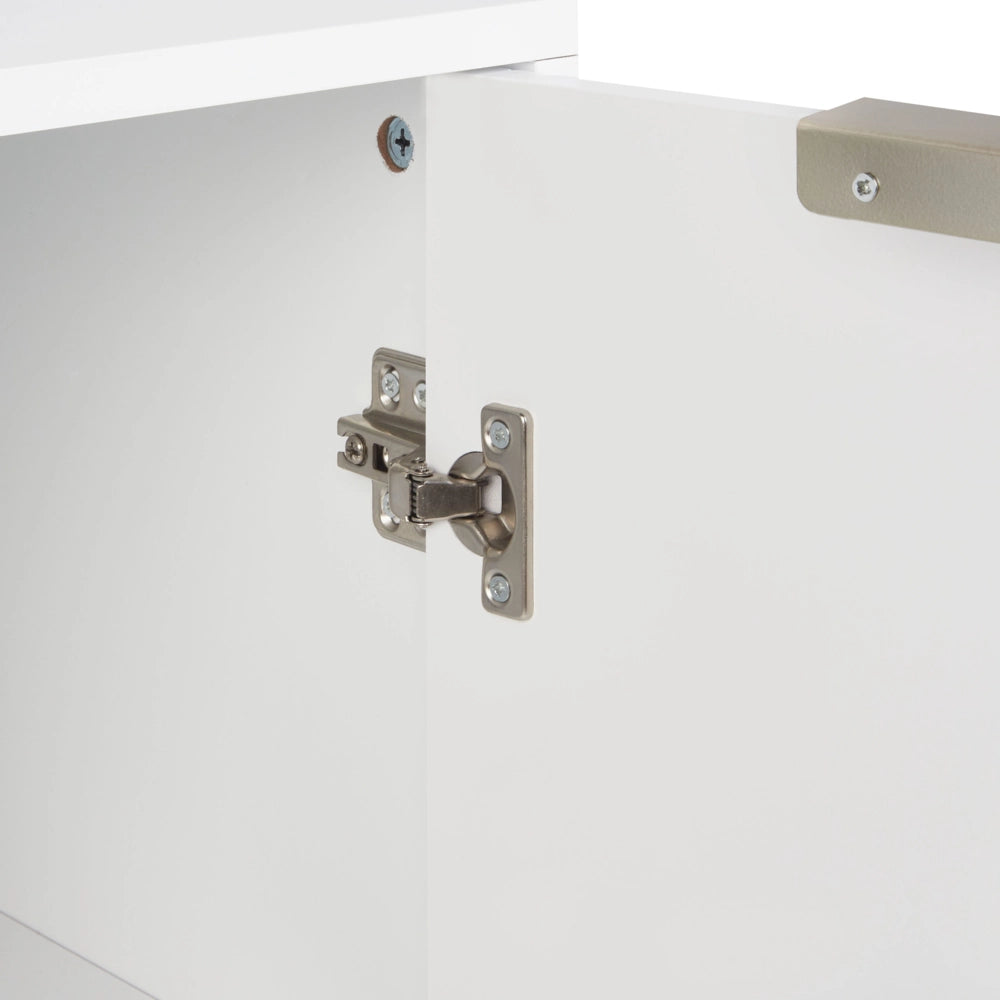 Credenza MDF bianco 2 ante 2 ripiani Gambe in metallo Maniglie elegante classico