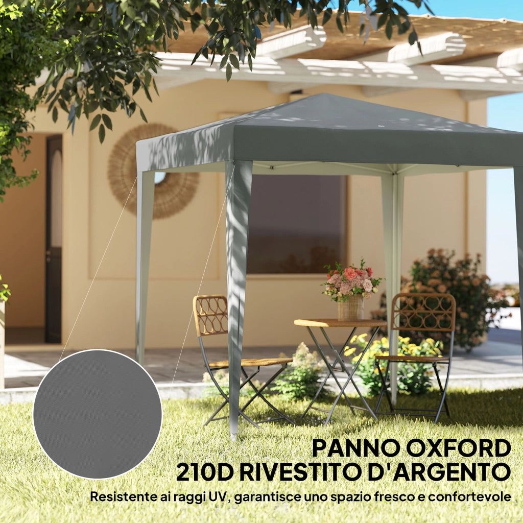 Gazebo Pieghevole 2x2 m con 4 Pareti Rimovibili in Metallo e Poliestere Grigio