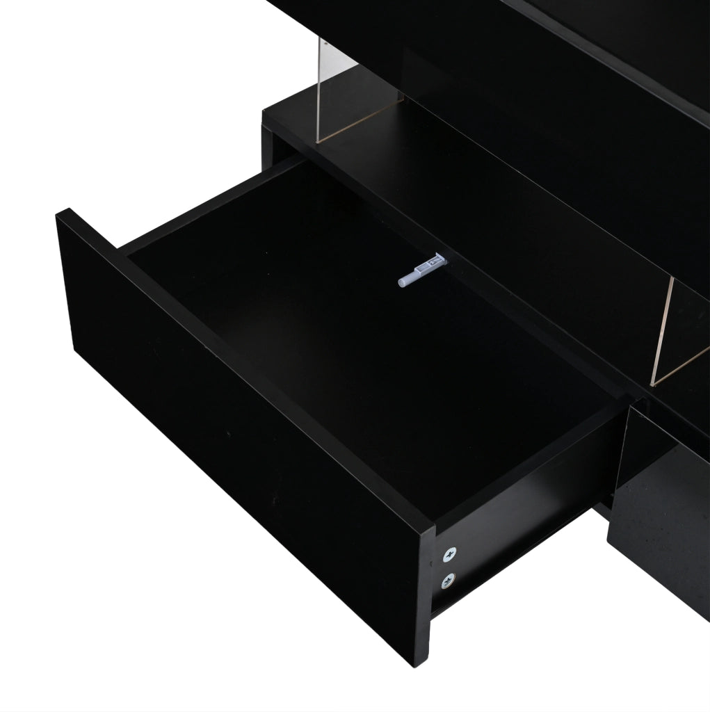 Tavolino da caffè elevabile 100 x 50 x 46 cm nero in MDF con LED e 2 cassetti