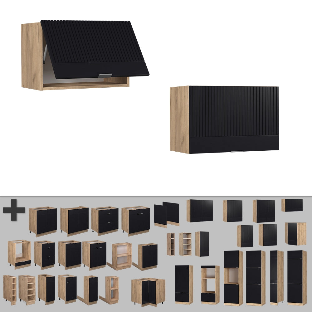 Pensile da cucina Fame-Line Nero rigato/Rovere dorato 60 cm Piatto Vicco