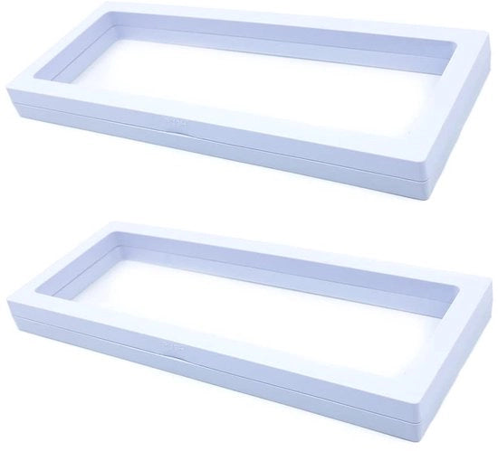 Vetrina a doppia sezione per gioielli - Box da esposizione 3D galleggiante - Supporto per gioielli - Vetrina - Sostegno PET - 230 x 90 mm - Bianco - Vetrina per gioielli