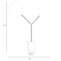 Lampada da tavolo in marmo bianco, acciaio dorato e vetro bianco