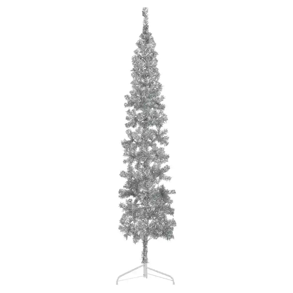 Albero Natale Artificiale Sottile a MetÃ  Supporto Argento 210cm