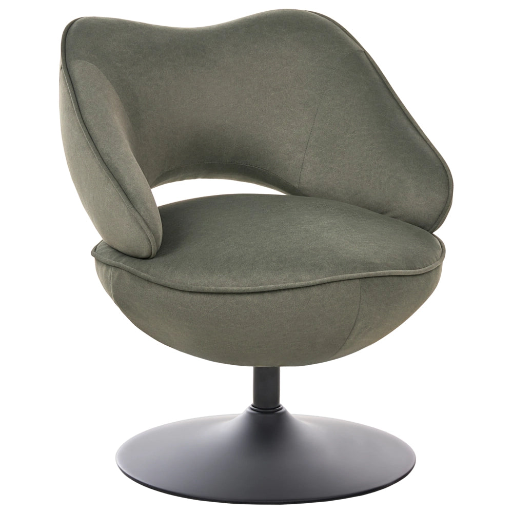 Poltrona girevole in velluto verde scuro con base girevole e schienale basso, poltrona ergonomica da salotto