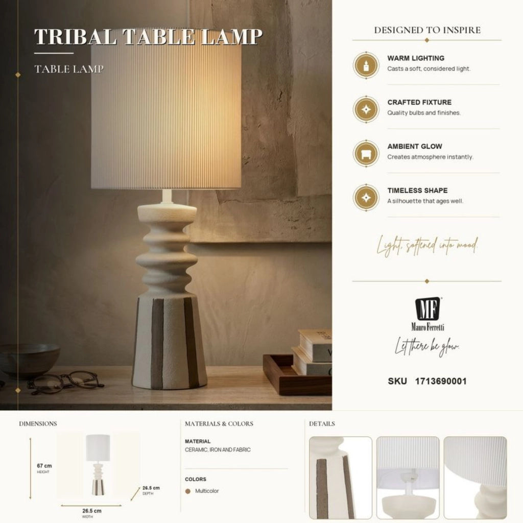 Lampada da tavolo Tribal in ceramica bianca e oro