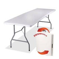 Tavolo Pieghevole in Resina 244x76x72cm Metallo Richiudibile a Valigetta Bianco