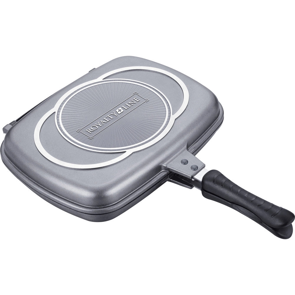 Trade Shop - Doppia Piastra Bistecchiera Chef Cucina Da 34 Cm Rivestimento Antiaderente Marmo -