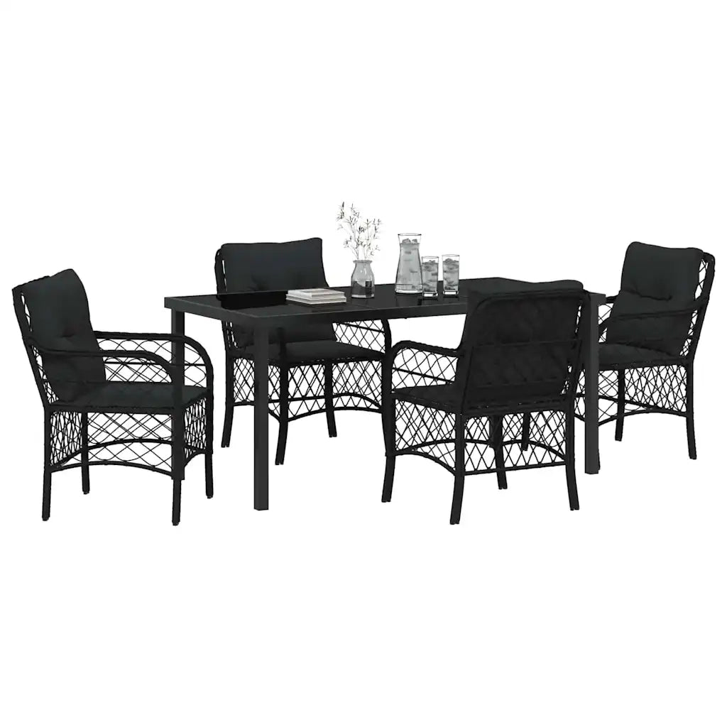 Set da Pranzo per Giardino con cuscino 5 pcs Nero polyrattan 3380207
