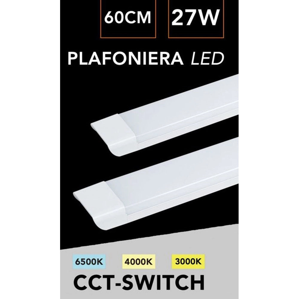 Trade Shop - Plafoniera Lineare Led Slim 27 W 60 Cm Tecnologia Cct Switch Alta Luminosità Ip20 Pf-60-3c -